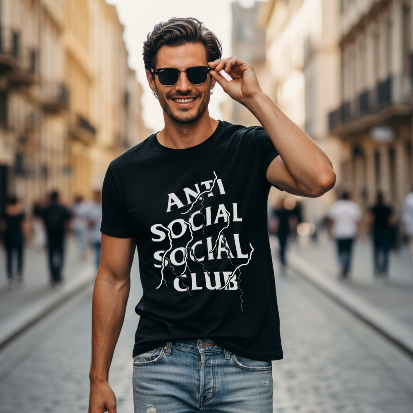 Anti Social Social Club: T-Shirt with White Lightning Graphic