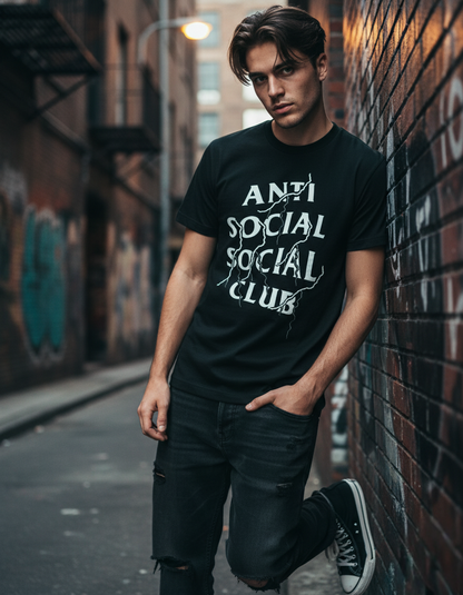 Anti Social Social Club: T-Shirt with White Lightning Graphic