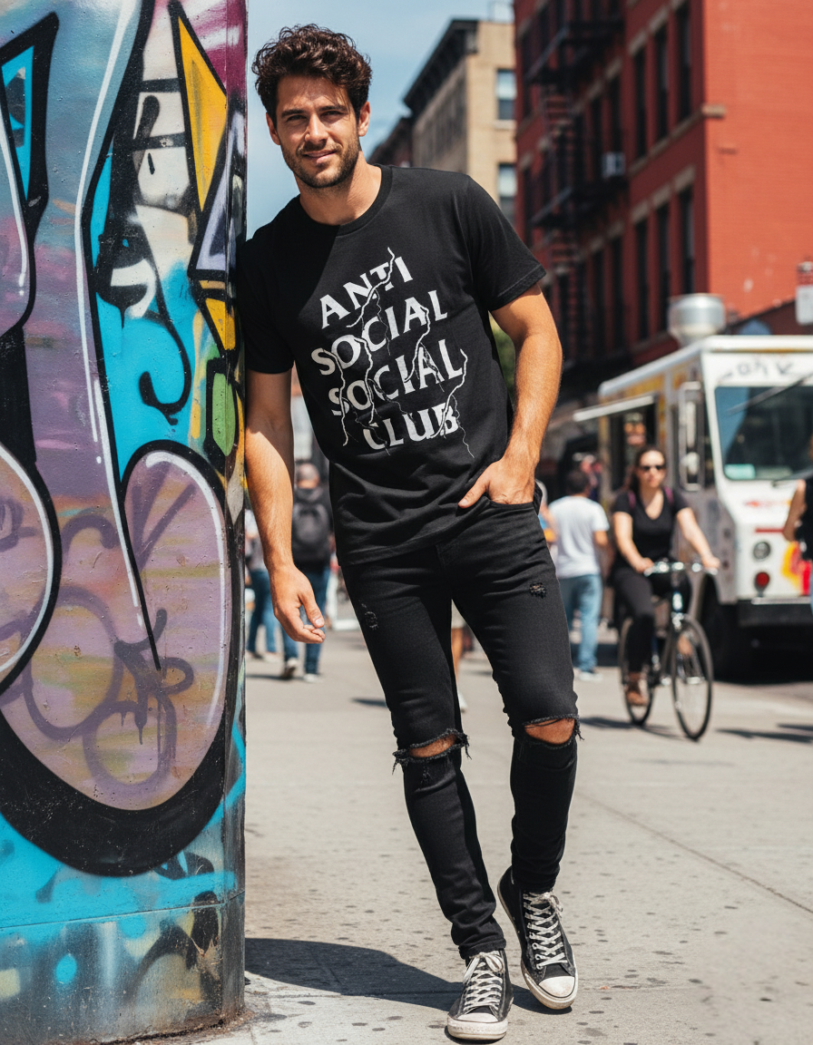 Anti Social Social Club: T-Shirt with White Lightning Graphic